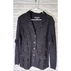 Herman Geist Sweater Womens Sz Med Gray 100% Wool Button Up Long Sleeve Collared